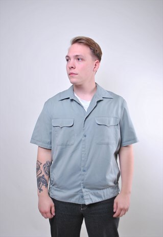 80S GREEN MEN SHORT SLEEVE MILITARY SHIRT