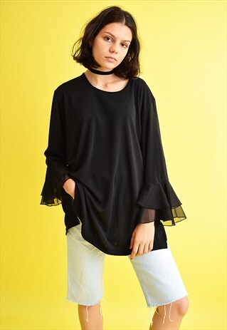 90'S RETRO MINIMALIST GRUNGE RUFFLE SLEEVE OVERSIZED BLOUSE