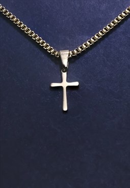 Tiny Cross Womens Necklace in gold box chain men necklace