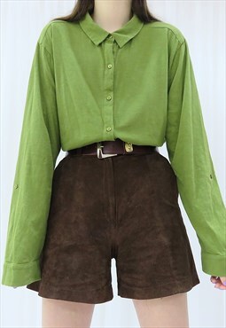 90s Vintage Green Shirt Blouse (Size L)