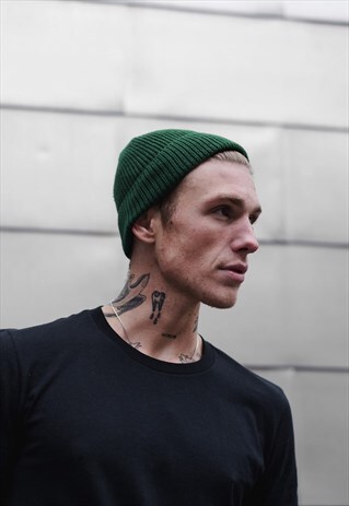 SMALL TRAWLER FISHERMAN BEANIE HAT - FOREST KHAKI GREEN
