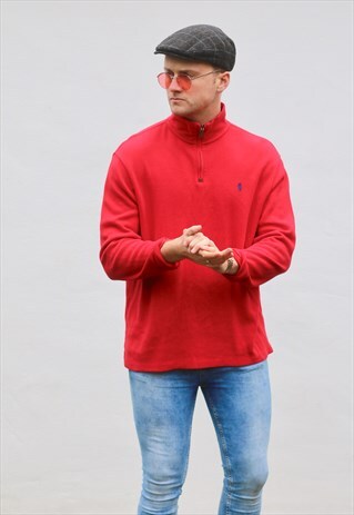 RALPH LAUREN 1/4 ZIP LUST RED SWEATSHIRT