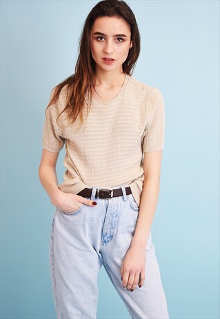 90'S RETRO MINIMALIST KNIT NEUTRAL MOMS TOP BLOUSE