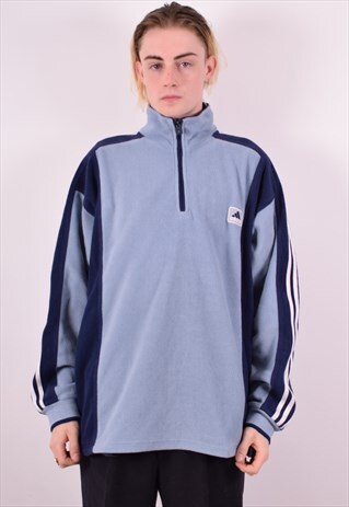 ADIDAS MENS VINTAGE FLEECE JUMPER XXL BLUE 90S