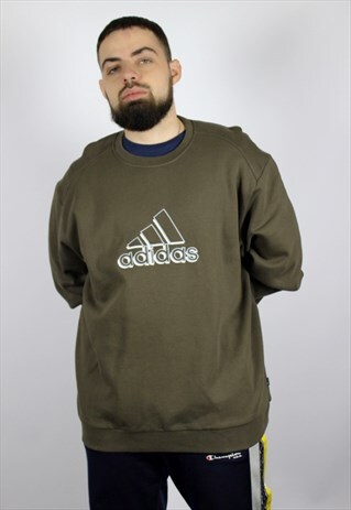 VINTAGE MENS ADIDAS SWEARTSHIRT BIG LOGO KHAKI SIZE XXL