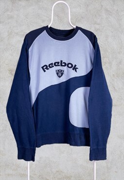 Vintage Reworked Reebok Sweatshirt Spell Out Blue XL