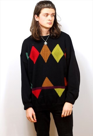 1990'S VINTAGE OVERSIZED JAZZY KNIT JUMPER