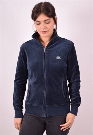 ADIDAS WOMENS VINTAGE TRACKSUIT TOP JACKET SMALL BLUE 90S