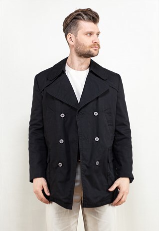 VINTAGE 70'S BLACK SHORT TRENCH COAT