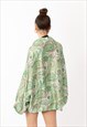OVERSIZED LONG SLEEVE SHIRT IN GREEN PAISLEY SCARF PRINT