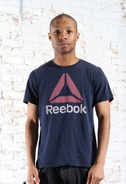 Vintage Reebok Spell Out Logo T-Shirt Blue