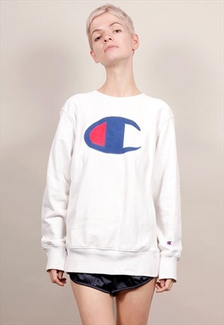 VINTAGE 80'S CHAMPION LARGE LOGO WHITE SWEATSHIRT