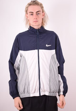 NIKE MENS VINTAGE TRACKSUIT TOP JACKET LARGE WHITE 90S