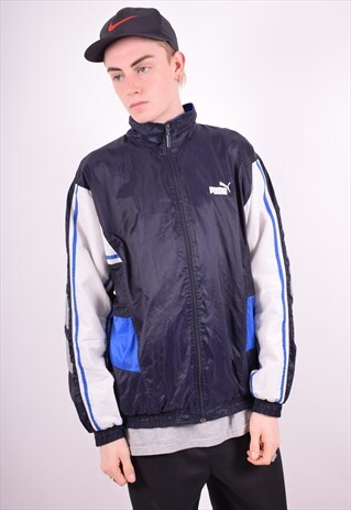 PUMA MENS VINTAGE TRACKSUIT TOP JACKET MEDIUM BLUE 90'S