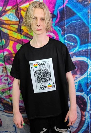 Gay King T-shirt LGBT rainbow heart tee Pride top in black