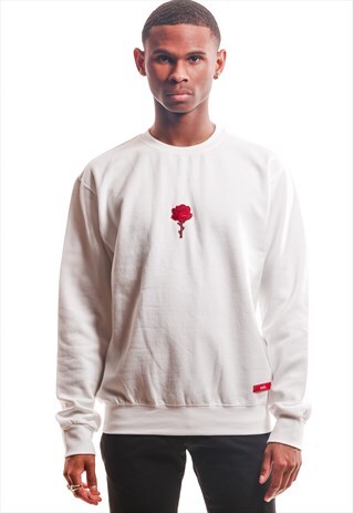 SWEAT-SHIRT WHITE WITH RED FLOWER PATCH