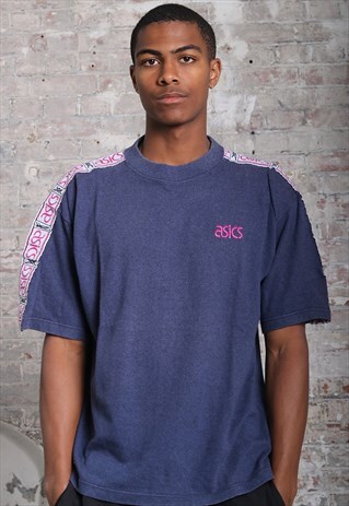 VINTAGE ASICS TAPE LOGO T-SHIRT BLUE