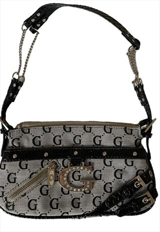 VINTAGE Y2K 00S GUESS MONOGRAM FAUX LEATHER HANDBAG BROWN