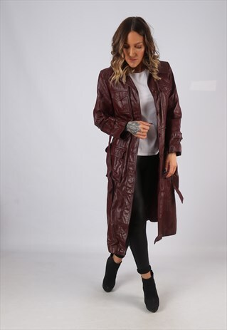 LEATHER FITTED JACKET COLOURED VINTAGE MID LONG UK 10 (BJDX