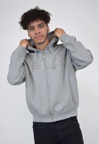 VINTAGE 90'S FILA GREY ZIP UP HOODIE