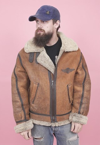 VINTAGE BROWN LEATHER AVIATOR FLIGHT JACKET /W022
