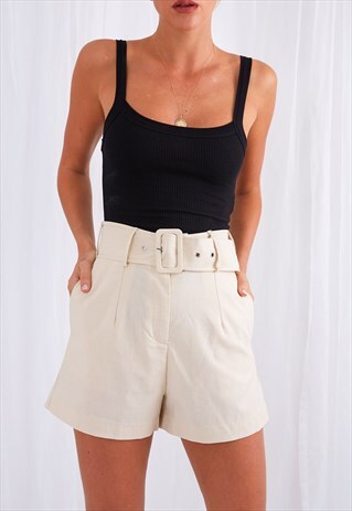 BLAIR BELTED SHORTS - BEIGE