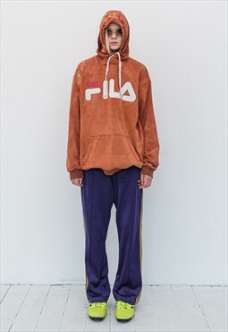 90's Vintage cool bleached logo hoodie in burned orange