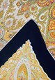 70'S VINTAGE BLACK YELLOW PAISLEY PRINT LADIES SATIN SCARF