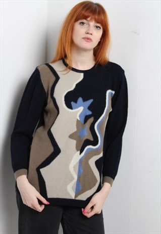 VINTAGE ABSTRACT CRAZY PATTERNED JAZZY JUMPER MULTI