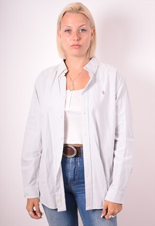 RALPH LAUREN WOMENS VINTAGE SHIRT LARGE BLUE STRIPES 90S
