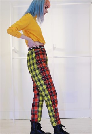 HIGH WAIST TARTAN CHECK TROUSERS IN YELLOW AND ORANGE