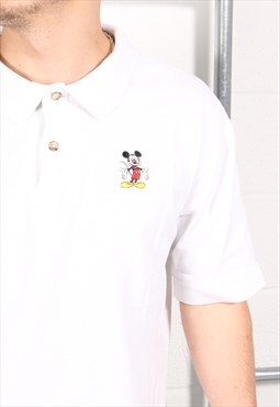 Vintage Disney Short Sleeve Polo Shirt in White Tee Large