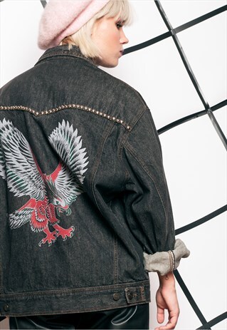 80S VINTAGE DENIM JACKET W EAGLE PRINT