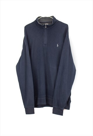 VINTAGE RALPH LAUREN 1/4 ZIP JUMPER IN BLUE L