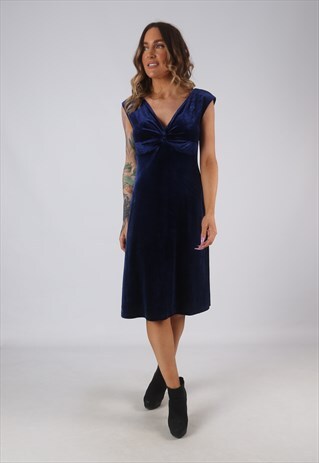 90'S VELVET DRESS PARTY EVENING SHORT MID FITTED UK 12 (DW4D