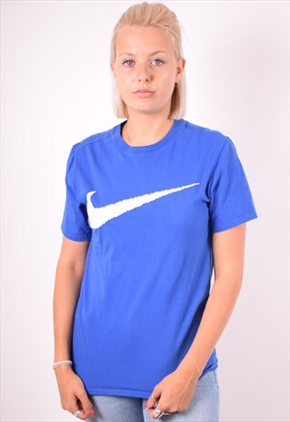 NIKE WOMENS VINTAGE T-SHIRT TOP MEDIUM BLUE 90S