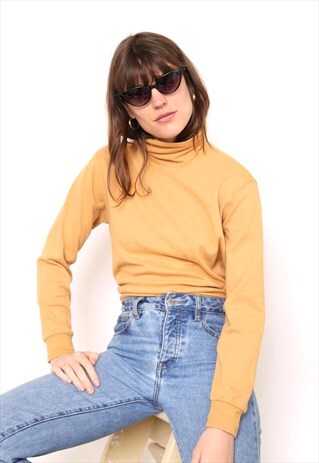 VINTAGE 90S MUSTARD POLO HIGH TURTLE ROLL NECK TOP