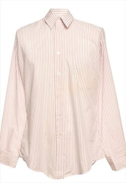 Pink & White Long Sleeved Sears Striped Shirt - L