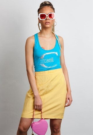 VINTAGE 90'S CAVALLI TURQUOISE SEQUIN LOGO TANK TOP