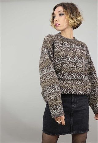 VINTAGE 80S 90S OVERSIZED PATTERNED KNIT JUMPER