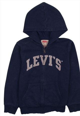 Vintage 90's Levi's Hoodie Spellout Full Zip Up Navy Blue