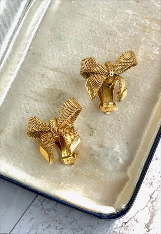 50S GOLD BOW EARRINGS CUTE PRETTY VINTAGE JEWELLERY
