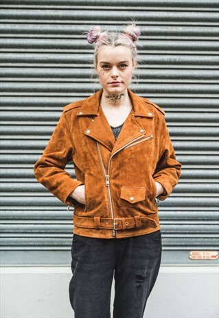 OVERSIZED SUEDE BIKER JACKET WITH SILVER ACCESSORIES
