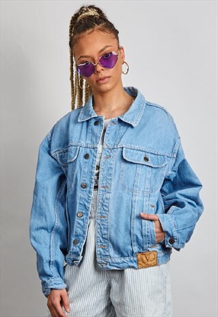 VINTAGE 90'S VERSACE OVERSIZED MID BLUE WASH DENIM JACKET