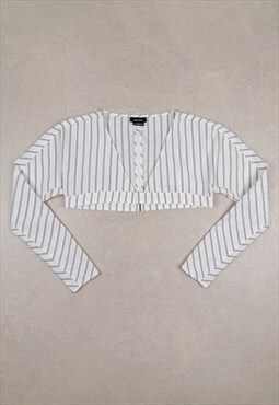 MISS SIXTY Crop Top Shirt Blouse Micro Stripes Pattern White