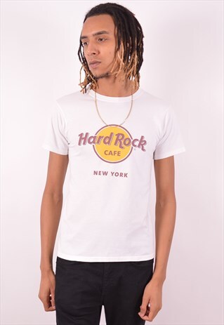 HARD ROCK CAFFE MENS VINTAGE T-SHIRT TOP SMALL WHITE 90S