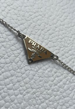 Reworked beige/silver Prada triangle curb chain necklace
