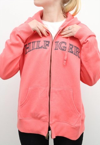 TOMMY HILFIGER - PINK EMBROIDERED HOODIE - XLARGE