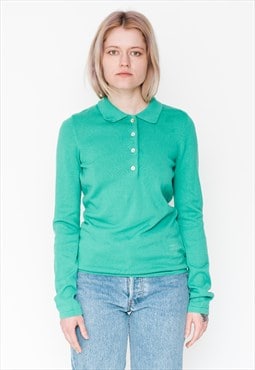 Vintage 90s long sleeve polo sweatshirt in green