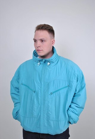 80S OVERSIZE SKI JACKET, VINTAGE BLUE WINTER BOMBER JACKET